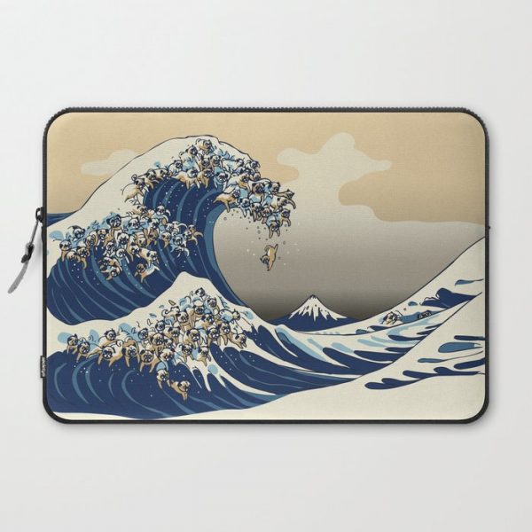 The Great Wave of Pugs Vanilla Sky Computer Cover by Huebucket - Laptop Sleeve - 15"