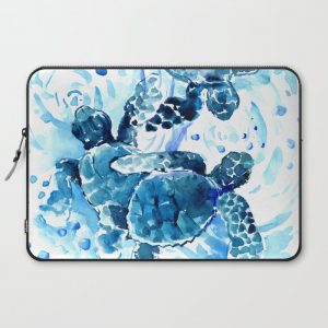 Three Sea Turtles, blue bathroom turtle artwork, Underwater Computer Cover by SurenArt - Laptop Sleeve - 15"