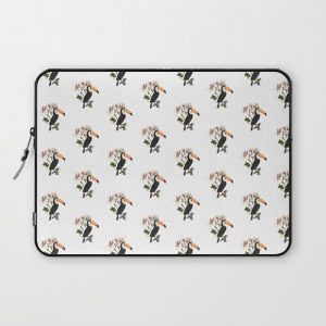 Toucan and Exotic Flower Pattern Computer Cover by Be Indigo - Laptop Sleeve - 13"