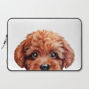 Toy poodle red brown Dog illustration original painting print Computer Cover by MiartDesignCreation - Laptop Sleeve - 15"