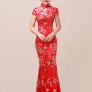 Traditional Chinese Costume Cheongsam Red Fancy Dress For Women