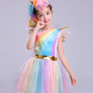 Unicorn Costume Halloween Girls Rainbow Pink Dresses