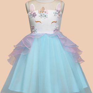 Unicorn Dresses Little Girls Halloween Costume Kids Party Dress With Headpieces