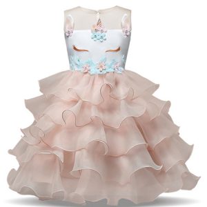 Unicorn Dresses Little Girls Ruffles Halloween Costume Kids Party Dress With Headpieces