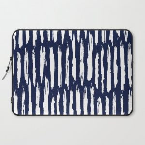 Vertical Dash White on Navy Blue Paint Stripes Computer Cover by Simple Luxe - Laptop Sleeve - 15"