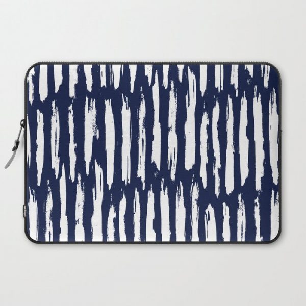 Vertical Dash White on Navy Blue Paint Stripes Computer Cover by Simple Luxe - Laptop Sleeve - 15"