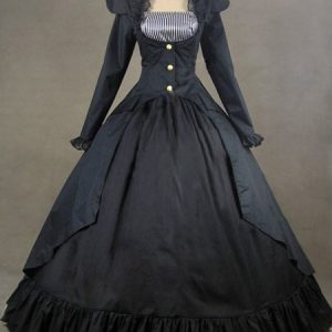 Victorian Black Short Sleeves Poplin Dress Costume Halloween