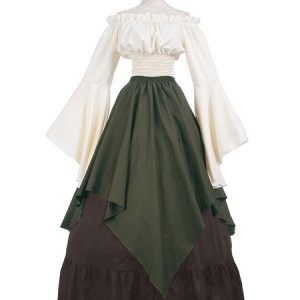 Victorian Costume Retro Long Sleeve Chiffon Women Medieval Dresses Halloween