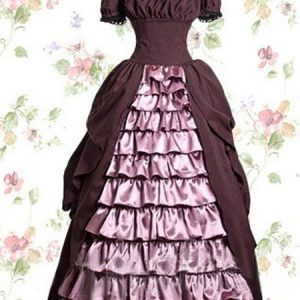 Victorian Retro Costumes Women Lace Trim Ruffles Silk Dress Masquerade Ball Gown