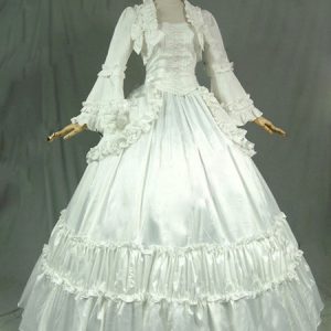 Victorian Retro Costumes Women Ruffles Bow Silk Dress 18th Century Costume