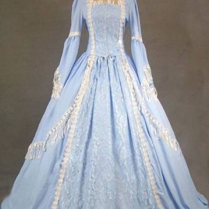 Victorian Retro Costumes Women Ruffles Lace Marie Antoinette Costume Dress Blue Vintage Clothing