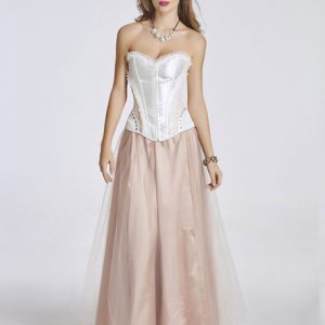 Vintage Costume Halloween Retro Women Soft Pink Corset And Long Skirt