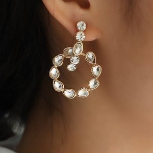 Water Drop Rhinestone Circle Stud Earrings