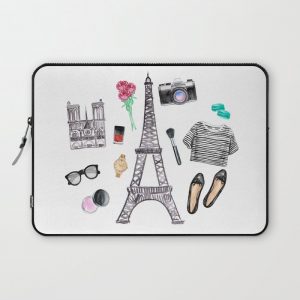 Watercolor Paris Fashion Items - Eiffel Tower Computer Cover by Yellow Bird Designs - Laptop Sleeve - 13"