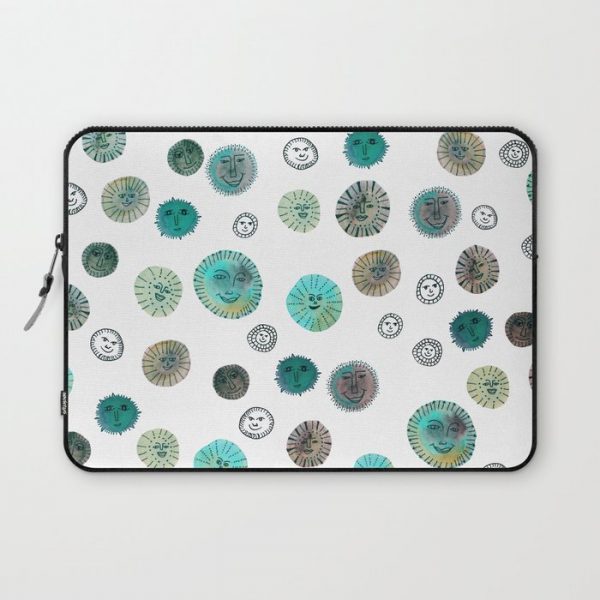 Whimsical Happy Suns Watercolor Pattern Teal Computer Cover by shoshannah - Laptop Sleeve - 13"