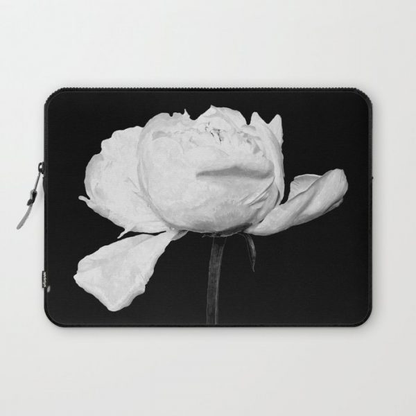 White Peony Black Background Computer Cover by Alemi - Laptop Sleeve - 13"