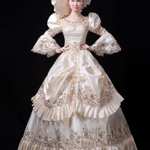 White Retro Costumes Lace Embroidered Sequins Marie Antoinette Costume Rococo Style Vintage Clothing Halloween