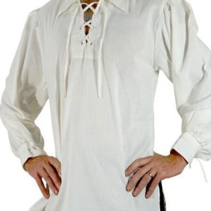 White Vintage Shirt Lace Up Aristocrat Style Cotton Retro Costumes For Man Halloween