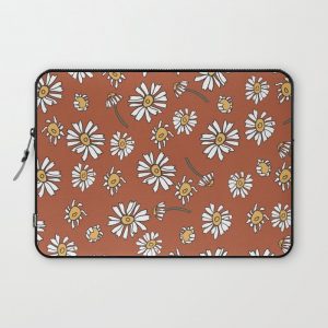 Wild Flowers Daisies Surface Pattern with Terra Cotta Background Computer Cover by DeLisle's Rusted Treasure - Laptop Sleeve - 13"