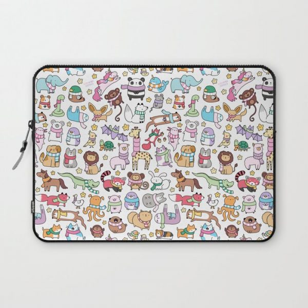 Winter Animals with Scarves Doodle Computer Cover by KiraKiraDoodles - Laptop Sleeve - 13"