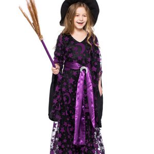 Witch Costume Kids Dresses Sash Hat Set Halloween