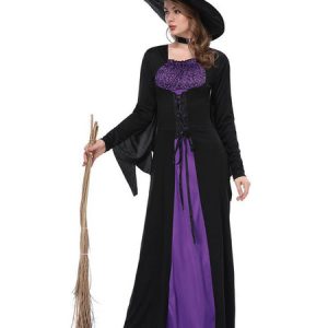 Witch Halloween Costumes Deep Purple Women Dress Set Holidays Costumes