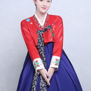 Woman Korean Costumes Floral Print Embroidered Bow Brocade Dress Pink Hanbok Costume Set Halloween