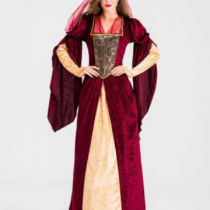 Women Exotic Costume Velour Two Tone Flare Sleeve Red Arabian Costume