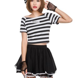 Women Halloween Costume Prison Costumes Stripes Skirts Mardi Gras Holiday Costume