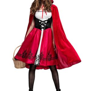 Women Holidays Costumes Red Riding Hood Printed Dress Holiday Costume Halloween