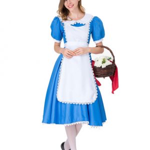 Women Maid Costume Blue Lace Trim Two Tone 3 Pieces Halloween Costume Set