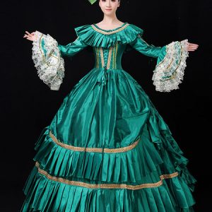 Women Retro Costumes Lace Ruffles Embroidered Royal Marie Antoinette Costume 18th Century Costume Halloween