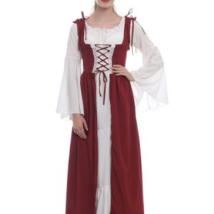 Women Retro Costumes Lace Up Ruffle Renaissance Era Vintage Costume