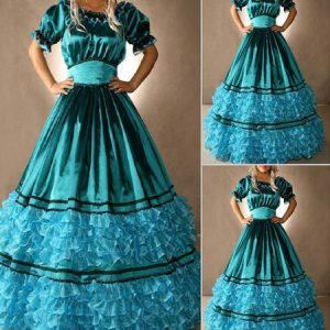 Women Retro Costumes Ruffles Silk Dress Marie Antoinette Costume 18th Century Costume