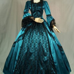 Women Retro Costumes Ruffles Silk Dress Victorian Masquerade Ball Gown