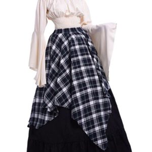 Women Retro Costumes Tartan Check Ruffle Red Retro Vintage Clothing