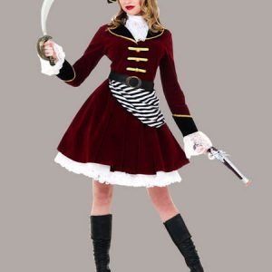 Women's Pirate Costume Caribbean Pirates Burgundy Fancy Dress Halloween