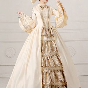 Women's Vintage Costume Victorian Ball Gown Champagne Pageant Dress Retro Costume Halloween