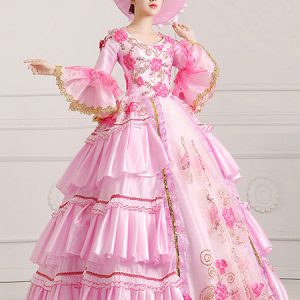 Women's Vintage Costume Victorian Royal Halloween Ball Gown Pink Pageant Dress Halloween