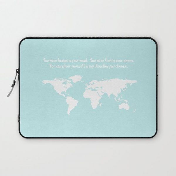 World Map with inspirational Dr. Seuss quote in teal, green, mint Computer Cover by Dustin Hall - Laptop Sleeve - 13"