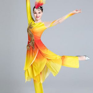 Yellow Chinese Costumes Asian Dance Costume 2 Piece Outfit Carnival Costumes