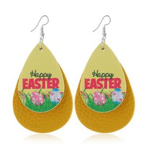 Yellow Flower Print Layered Earring Set - One Size