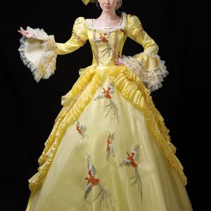 Yellow Retro Costumes Lace Ruffles Embroidered Marie Antoinette Costume Dress Rococo Style Party Prom Dress Halloween