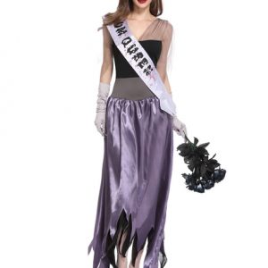 Zom Queen Costume Halloween Purple Corpse Bride Women Dresses Set