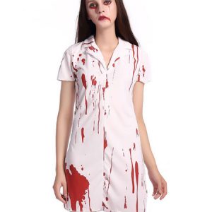 Zombie Nurse Halloween Costume White Dress With Headpieces For Women