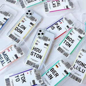 air ticket phone case for iphone 11 pro max x xr country london paris tokyo new york houston chicago creative transparent soft cover