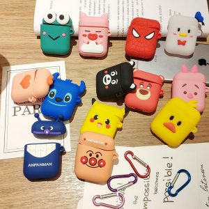 ale portable silicone cartoon airpods case apple bluetooth earphone protective cartoon cover for airpods with carabiner