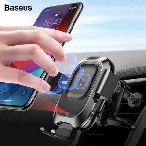 baseus car phone holder for iphone samsung intelligent infrared qi car wireless charger air vent mount mobile phone holder stand