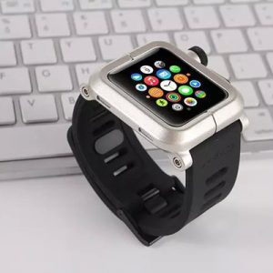 brand watch band for apple watch iwatch watch band black rubber silicone classic buckle strap watchband metal aluminum case cover 42mm