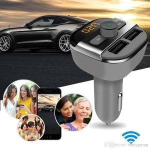 bt20 2usb car charger bluetooth handscar kit with voice pormpts music playing wireless fm transmitter fast charge for phone samsung